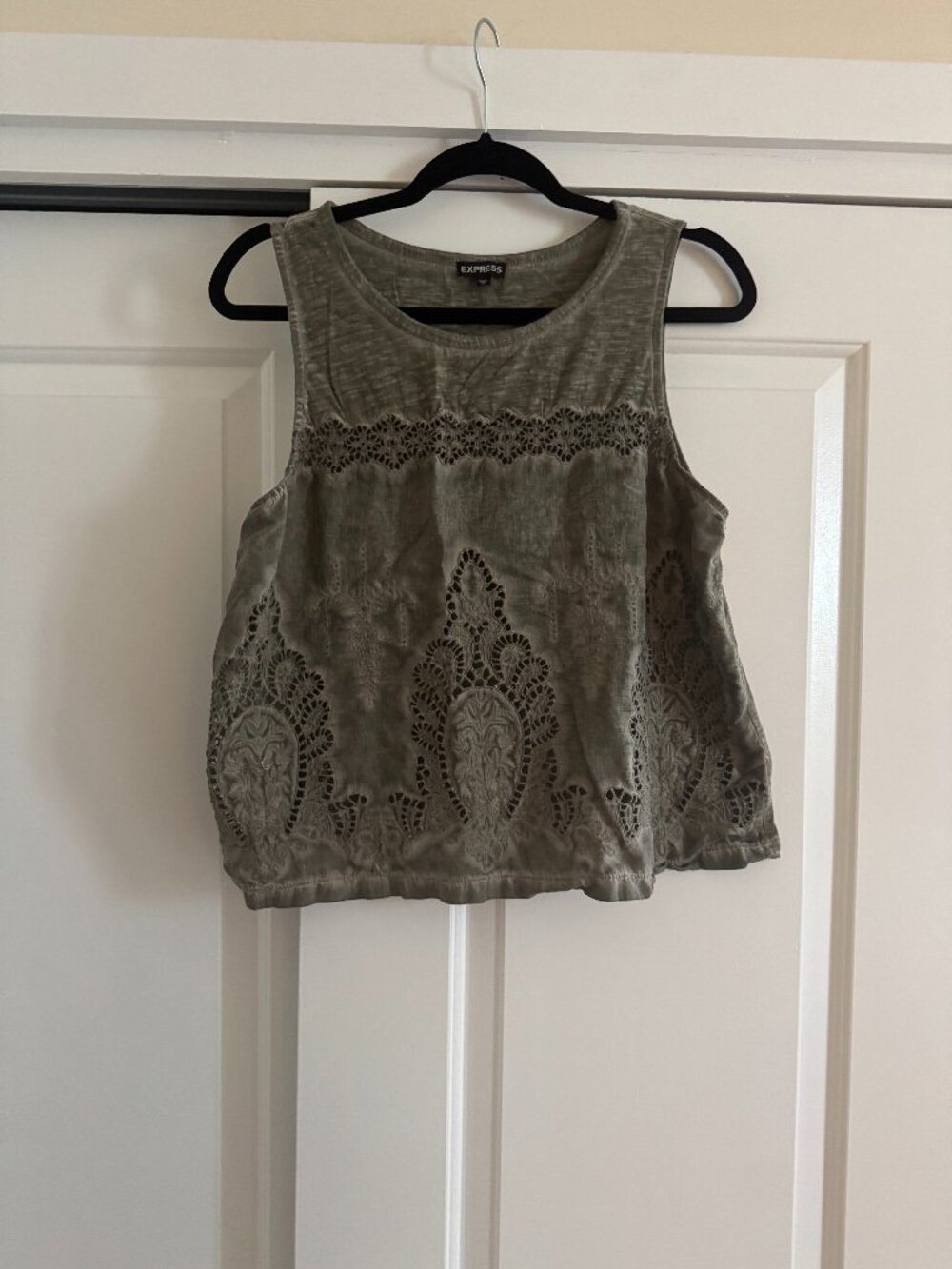 Express Women's Green Eyelet Floral Shirt, Size Large